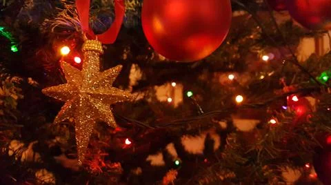 Christmas tree ornaments star balls xmas background Stock Photos