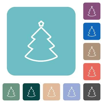 Christmas tree outline rounded square flat icons Illustrazione stock