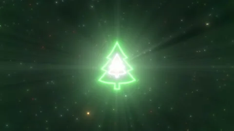 Christmas Tree Outline Shape Design Winter Holiday Neon Lights Tunnel Stock Footage 166545983