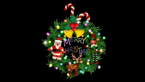 Christmas tree oval frame with lights and toys motion video animation Stock Footage 82565158