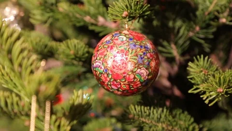Christmas tree with painted ball2 Stock Footage 70894325