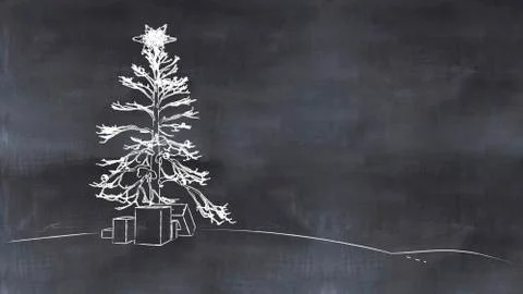 Christmas tree painted on a blackboard Stock Illustration