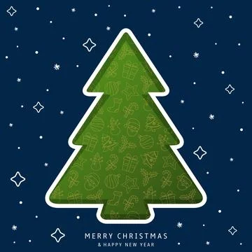 Christmas tree paper cut design card. Merry Christmas and Happy New Year ba.. Stock Illustration