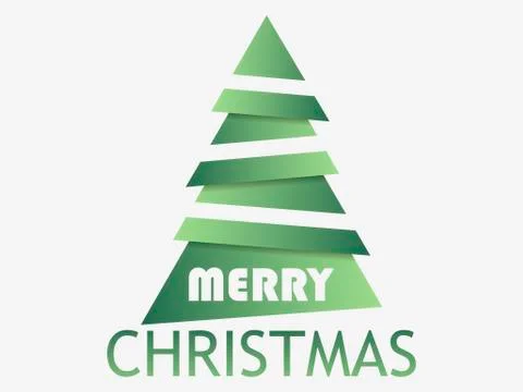 Christmas tree paper cut with shadow. Green gradient. Merry Christmas greetin Stock Illustration