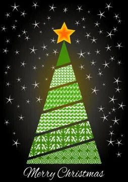 Christmas tree in patchwork design, minimalist original xmas card with Stock Illustration