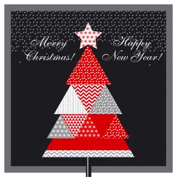 Christmas tree in patchwork style. Vector illustration for xmas card, invitat 库存插图
