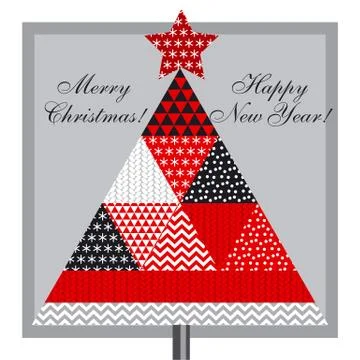 Christmas tree in patchwork style. Vector illustration for xmas card, invitat Stock Illustration