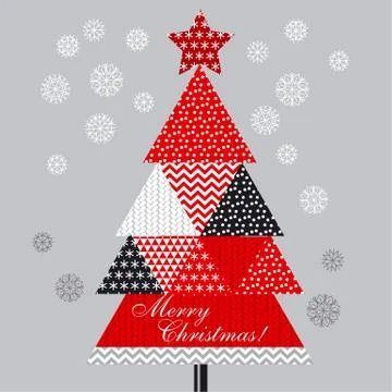 Christmas tree in patchwork style. Vector illustration for xmas card, invitat 스톡 일러스트