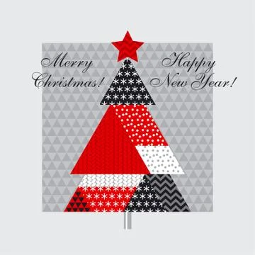 Christmas tree in patchwork style. Vector illustration for xmas card, invitat 스톡 일러스트