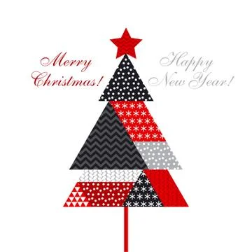 Christmas tree in patchwork style. Vector illustration for xmas card, invitat 스톡 일러스트
