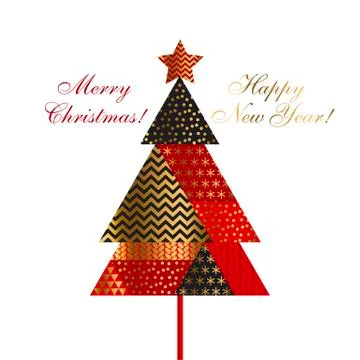Christmas tree in patchwork style. Vector illustration for xmas card, invitat 스톡 일러스트
