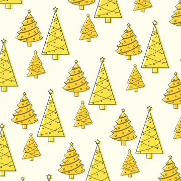Christmas tree pattern with different tree designs on green, Vector Stock Illustration