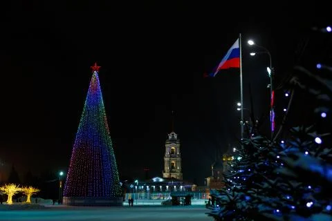 On the Christmas tree a pattern in the form of the flag of the city of Tula. 스톡 사진