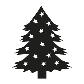 Christmas tree with a pattern of stars, black isolated silhouette vector icon Stock Illustration