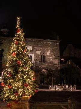 Christmas tree in Piazza Vecchia Stock Photos