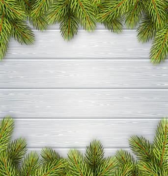 Christmas Tree Pine Branches Like Frame on Wooden Desk Stock-Illustration