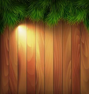 Christmas Tree Pine Branches with Light on Wooden Wall Stock Illustration
