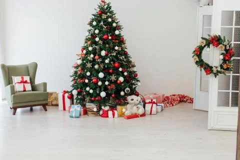 Christmas tree pine decor white house new year holiday gifts Stock Photos