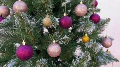 Christmas tree with pink balloons background copy space Stock Footage 255038454