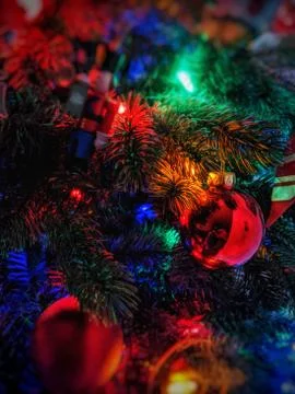 Christmas Tree Portrait with Ornaments Stock Photos