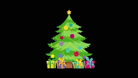 Christmas Tree with presents appears With Balls, Stars and Lights animation. 库存影片 142966512