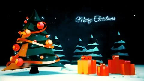 Christmas tree with presents on a full moon snowy night background Ilustração Stock