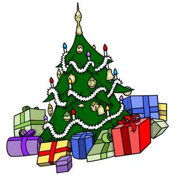 Christmas Tree with Presents Stock Illustration