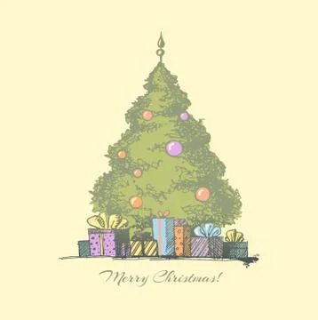 Christmas tree with presents. Stock Illustration
