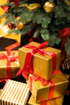 Christmas tree with presents Stock Photos