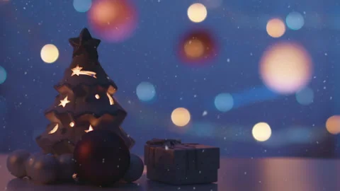 Christmas Tree  With Presents Postcard Glowing Candle Stock Footage 220362966