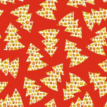 Christmas tree with presents seamless pattern Stock Illustration
