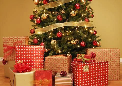 Christmas Tree With Presents Underneath Stock Photos