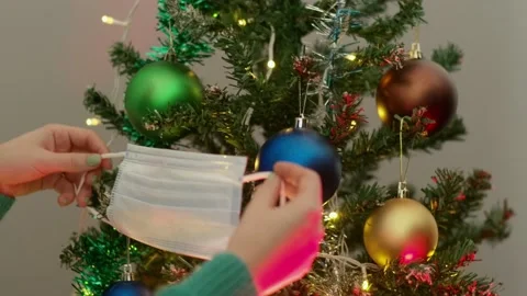 Christmas tree with protective face mask Stock Footage 142321853