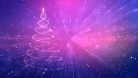 Christmas tree purple rays background Stock Footage 98955609