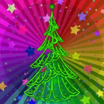 Christmas Tree on Rainbow Background Stock Illustration