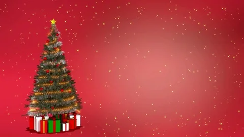 Christmas tree on red background with copy space. Loop able Stock Footage 79939912