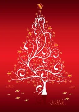 Christmas tree on the red background, eps10 vector illustration Stock Illustration