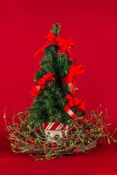 Christmas tree red background Stock Photos