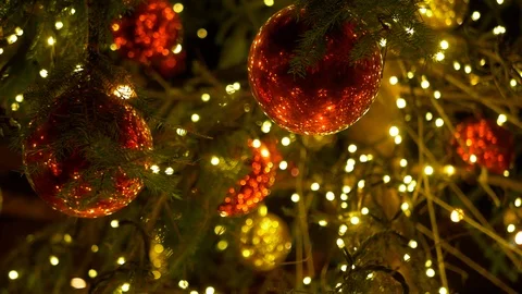 Christmas tree red balls decorations closeup Stock Footage 121277067