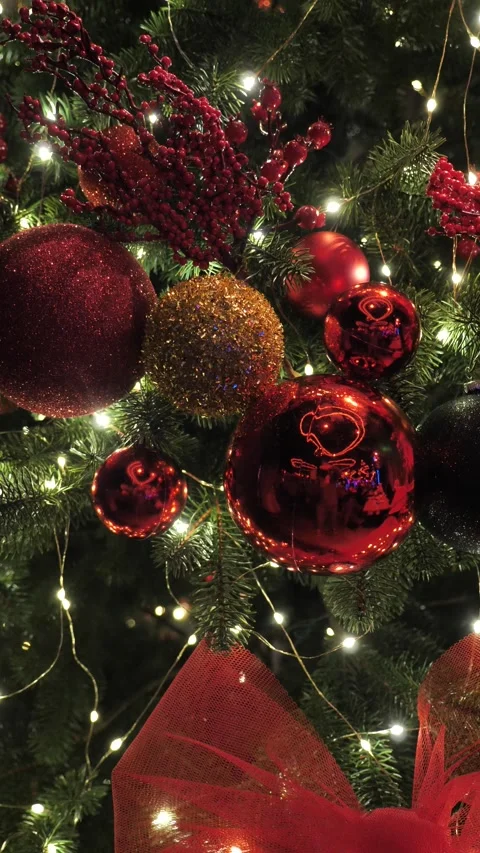 Christmas tree with red balls. Winter holidays background. Stock Footage 330855736