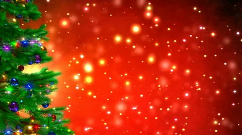 Christmas tree on red bokeh background. 3D render Video stock 68101698