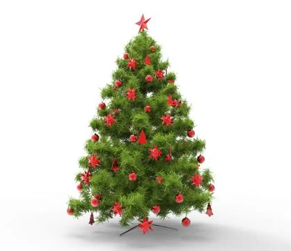 Christmas Tree With Red Decorations Stock Illustration