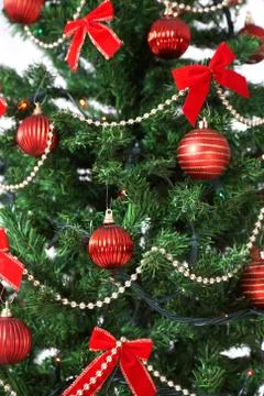 Christmas tree with red decorations Stock Photos