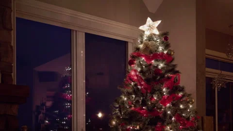 Christmas Tree Red Decorations, Xmas Festive House Light Celebration Background Video stock 293186579