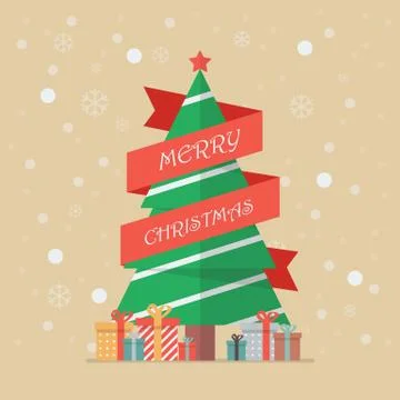 Christmas tree with red ribbon Stock Illustration