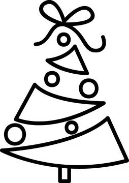 Christmas tree with ribbon bow and baubles icon Stock Illustration