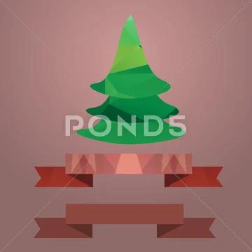 .Christmas tree ribbon retro color coral Stock Illustration