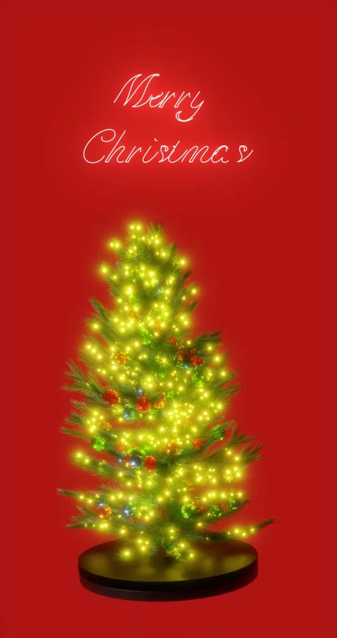 Christmas tree rotating with integration text typography Merry , christmas rende Stock Footage 281018755