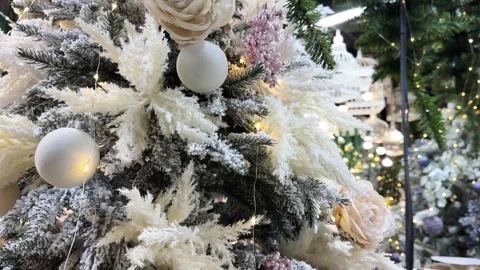 Christmas tree rotating showing decorations and white ornaments Stock Footage 292320146