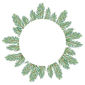 Christmas tree round frame. Hand drawn flat style Stock Illustration